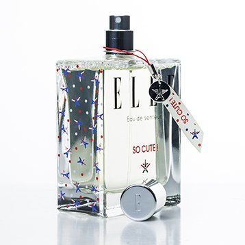Flacon de parfum ELLE SO CUTE avec décor Tour Eiffel en sérigraphie 3 couleurs bleu, blanc, rouge