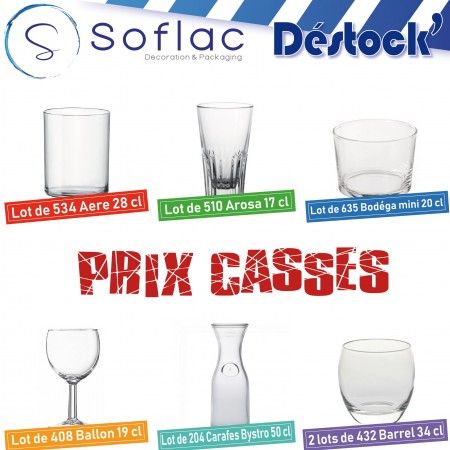 Soflac déstocke des lots de verres et carafes